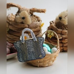 NWT orYANY WOMEN'S LEATHER SATCHEL EMBOSSED CROSSBODY IN BLACK & GOLD